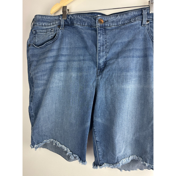 Lane Bryant High Rise Raw Hem Denim Jean Shorts Blue Stretch Womens Plus Size 28 - Picture 3 of 7